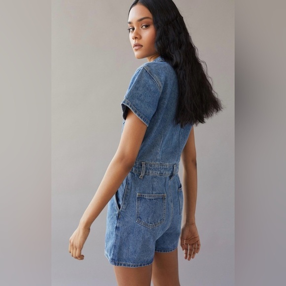 LIONESS Urban Outfitters Revolve U Know What’s Up Denim Jean Romper Size XS Blue - Picture 3 of 15